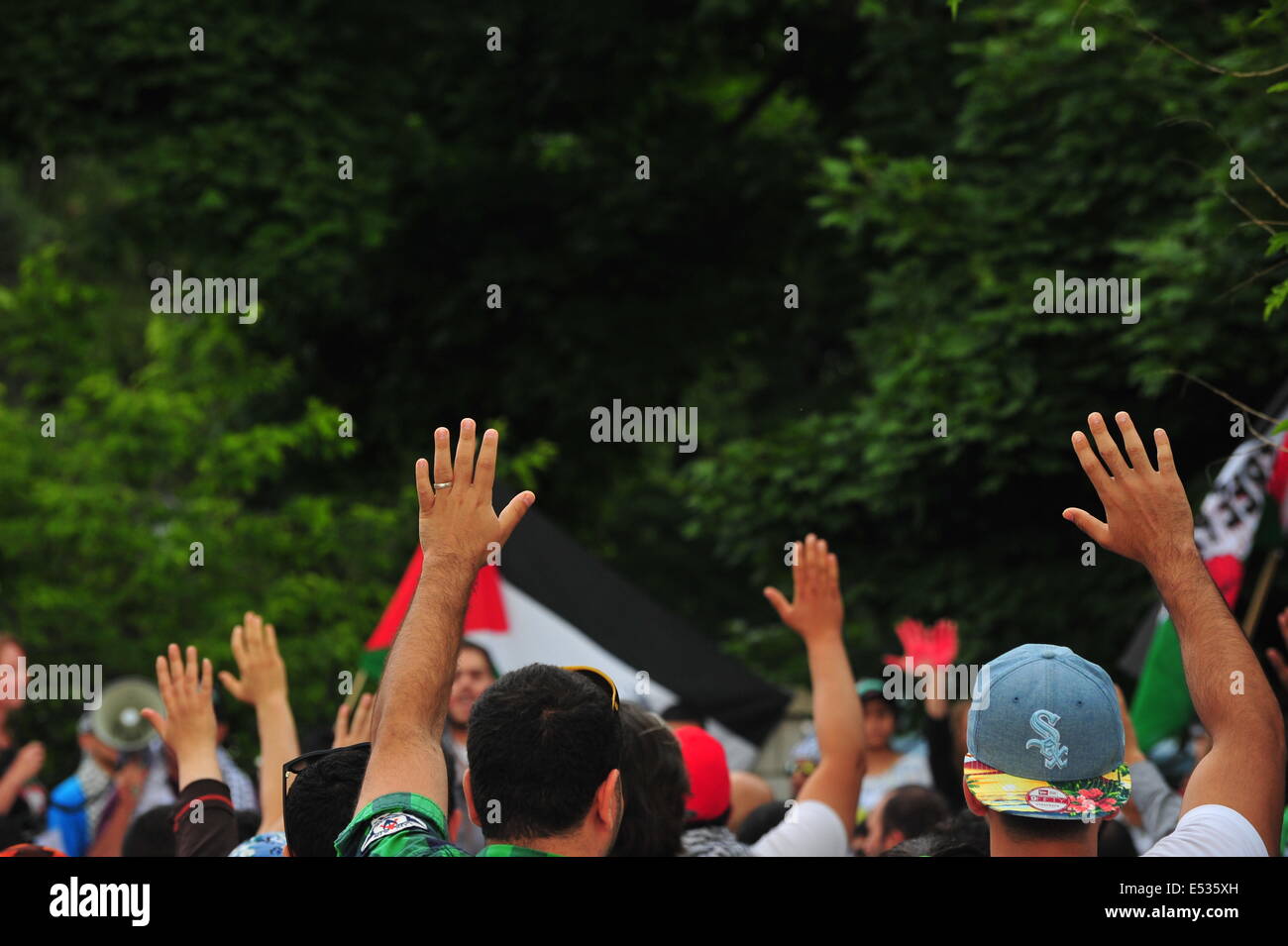 In London, Ontario over 150 people attend a rally in solidarity with Palestinians in Gaza during Israels offensive against Gaza Stock Photo