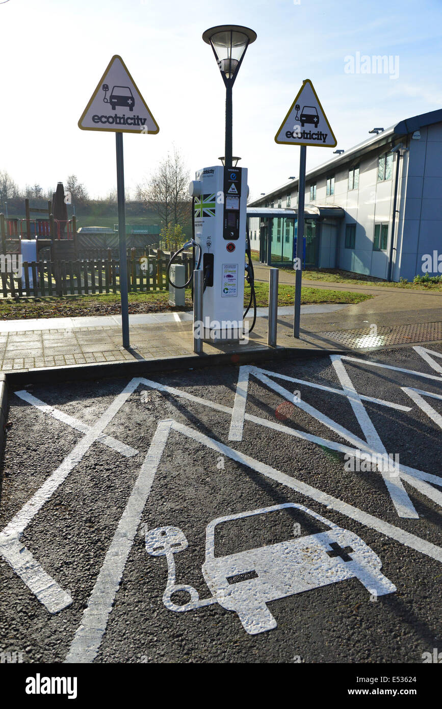 'Ecotricity' electric car charging station at Cobham M25 Motorway Service Area, Cobham, Surrey, England, United Kingdom Stock Photo