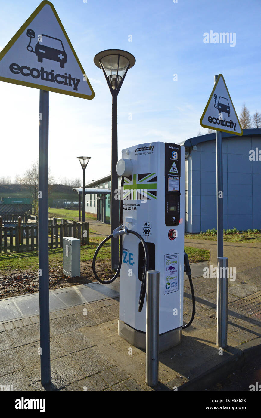 'Ecotricity' electric car charging station at Cobham M25 Motorway Service Area, Cobham, Surrey, England, United Kingdom Stock Photo