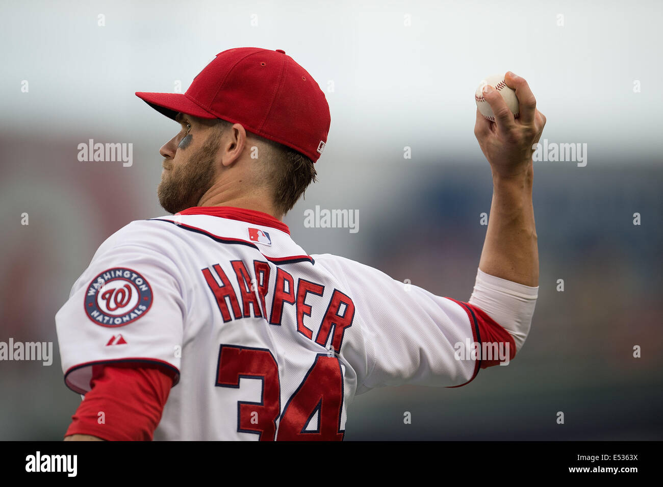 Washington Nationals left fielder Bryce Harper 34 warms up prior to the start of their game against the Milwaukee Brewers at N Stock Photo Alamy
