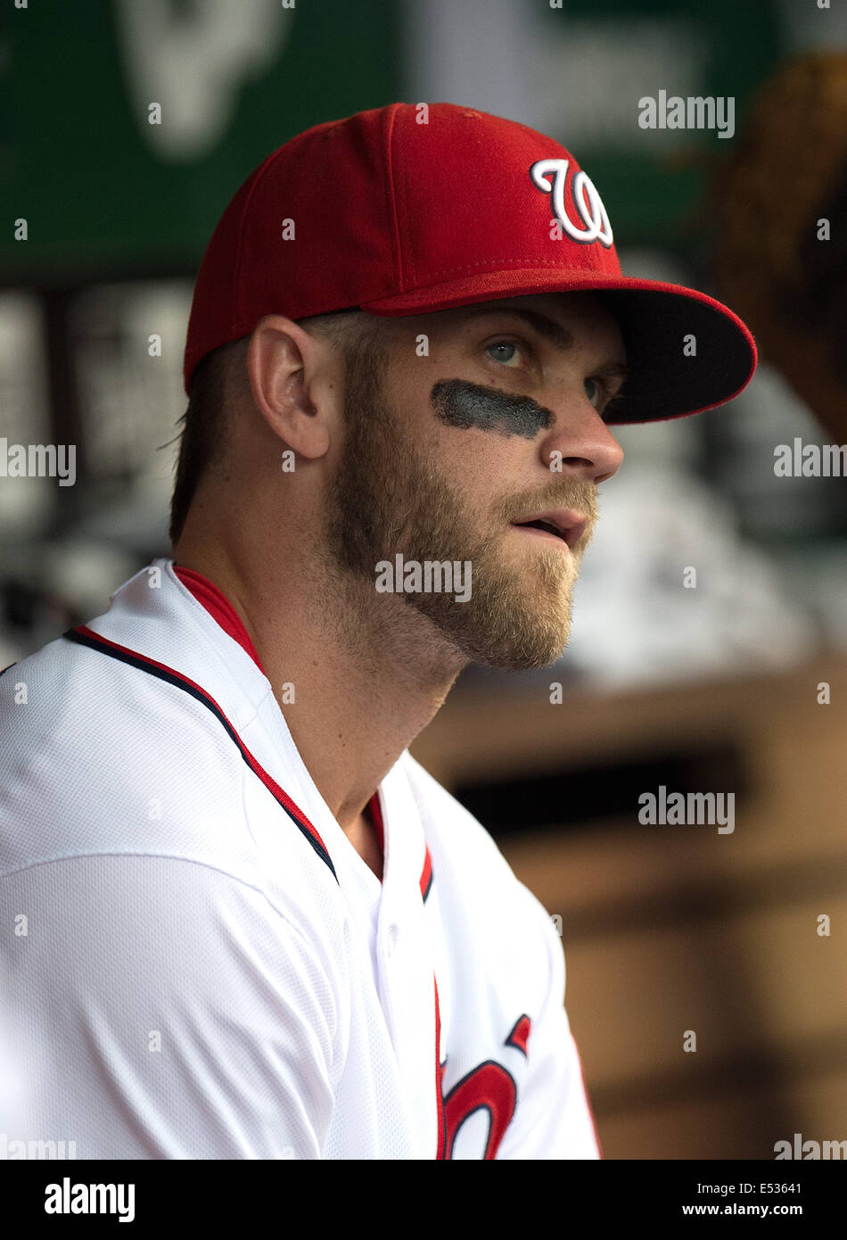 Washington Nationals left fielder Bryce Harper (34) warms up prior to the  start of their game against the Milwaukee Brewers at N Stock Photo - Alamy