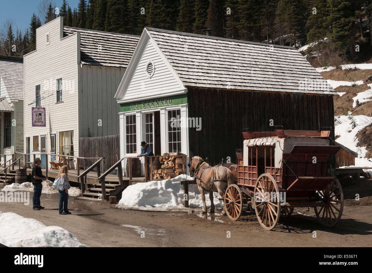 Elk203-3210 Canada, British Columbia, Barkerville Historic Town, Front (Main) Street, stage coach Stock Photo
