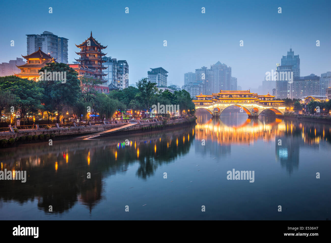 Chengdu, Sichuan, China at Anshun Bridge. Stock Photo