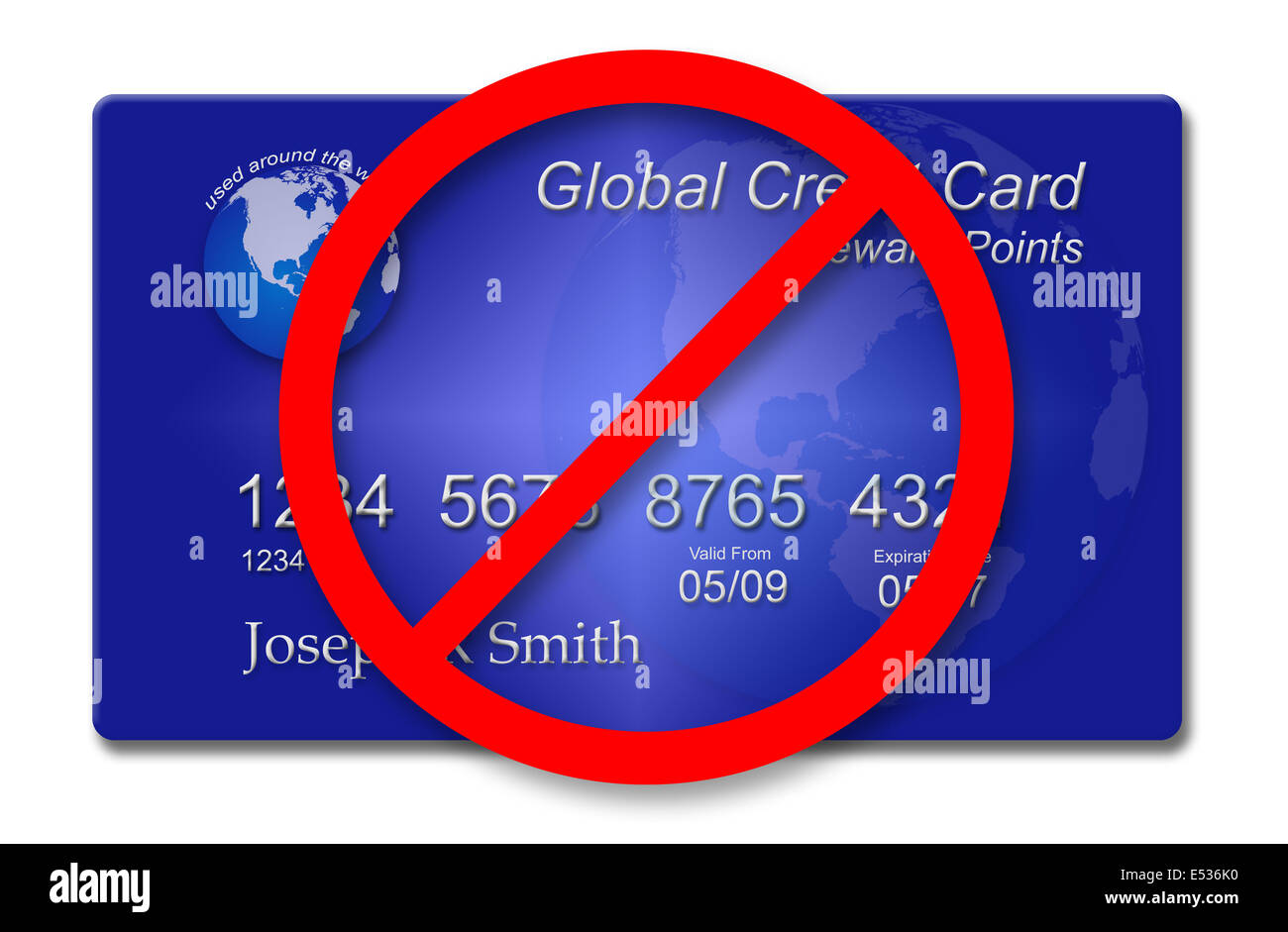 Illustration of Credit Card with No symbol stamped on the card Stock Photo