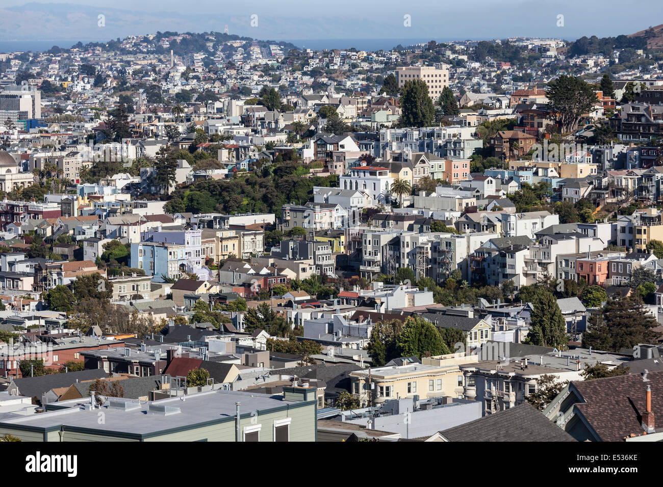 Dense hillside housing in urban San Francisco, California Stock Photo
