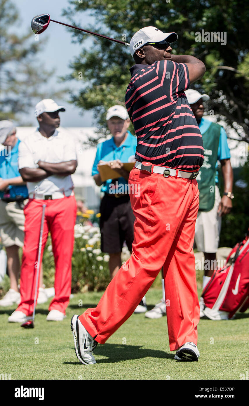 Stateline, Nevada, USA. 18th July, 2014. Former NFL All-Pro Receiver STERLING SHARPE plays at Edgewood Tahoe on the first day of competition at the 25th Annual American Century Championship. Credit:  Brian Cahn/ZUMA Wire/Alamy Live News Stock Photo