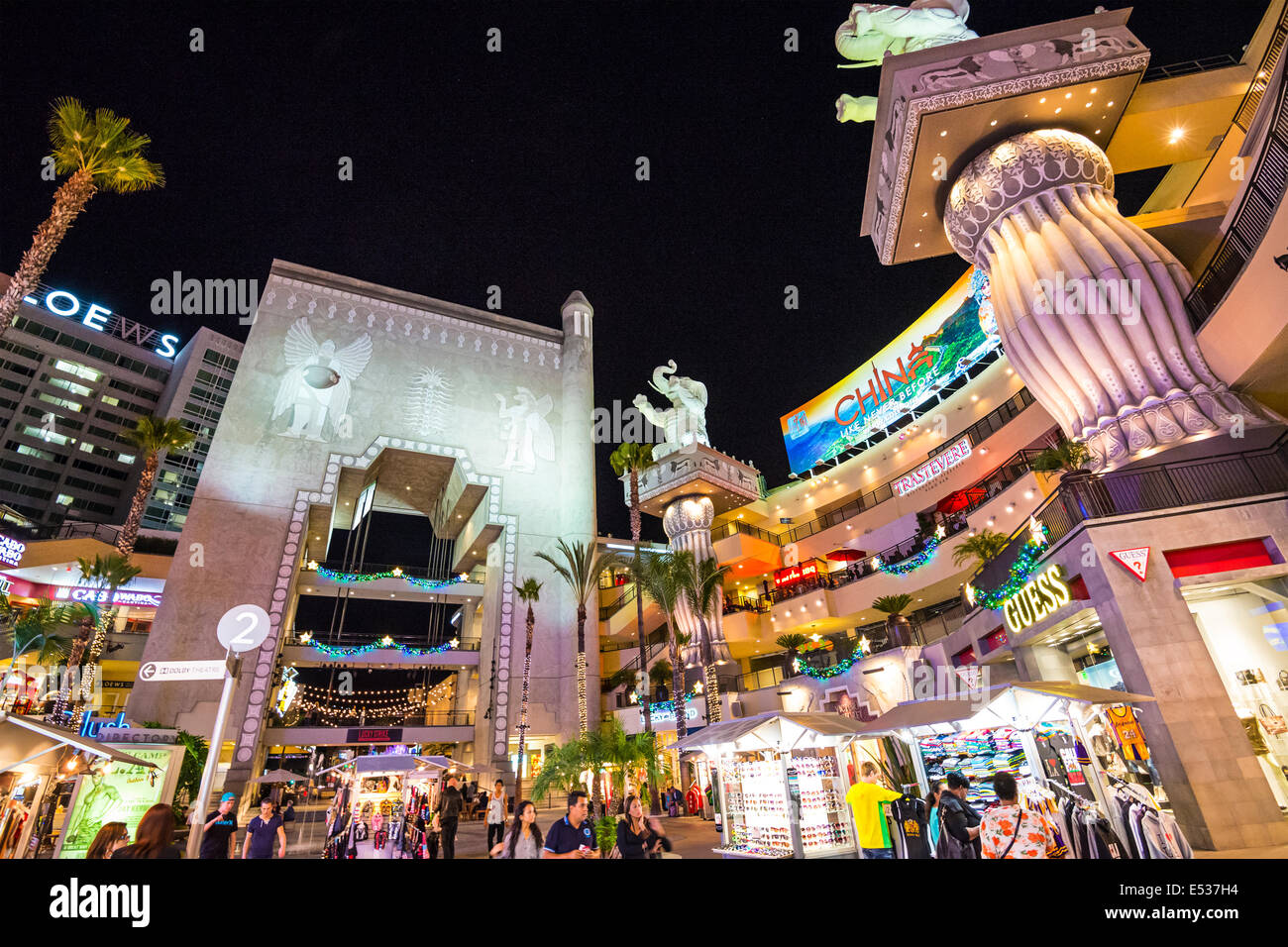 Hollywood and Highland complex at night in Hollywood, California. Stock Photo
