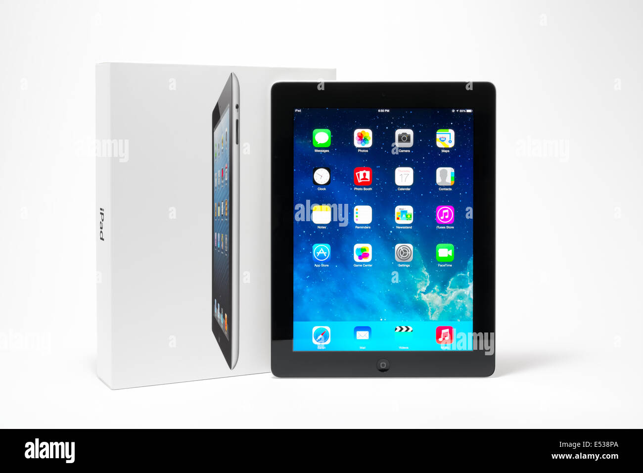 Manila,Philippines - July 17, 2014: Apple Ipad 4th generation (Retina Display) with with iOS 7 home screen. iOS 7 new operation Stock Photo