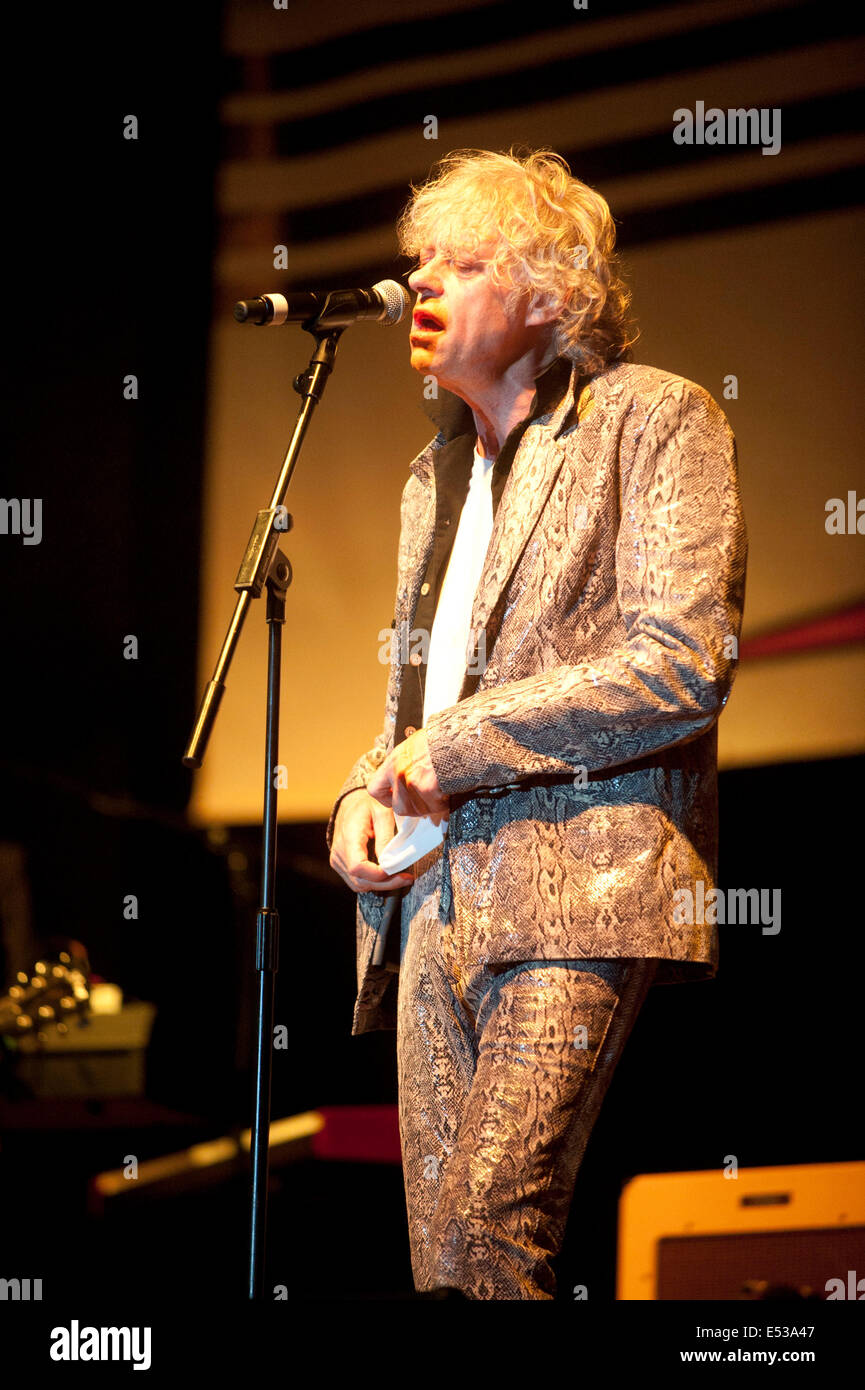 Guildford, Surrey, UK. 18th July, 2014. Sir Bob Geldof performs with the Boomtown Rats at Guilfest Festival 2014  Photo by David white Credit:  brian jordan/Alamy Live News Stock Photo