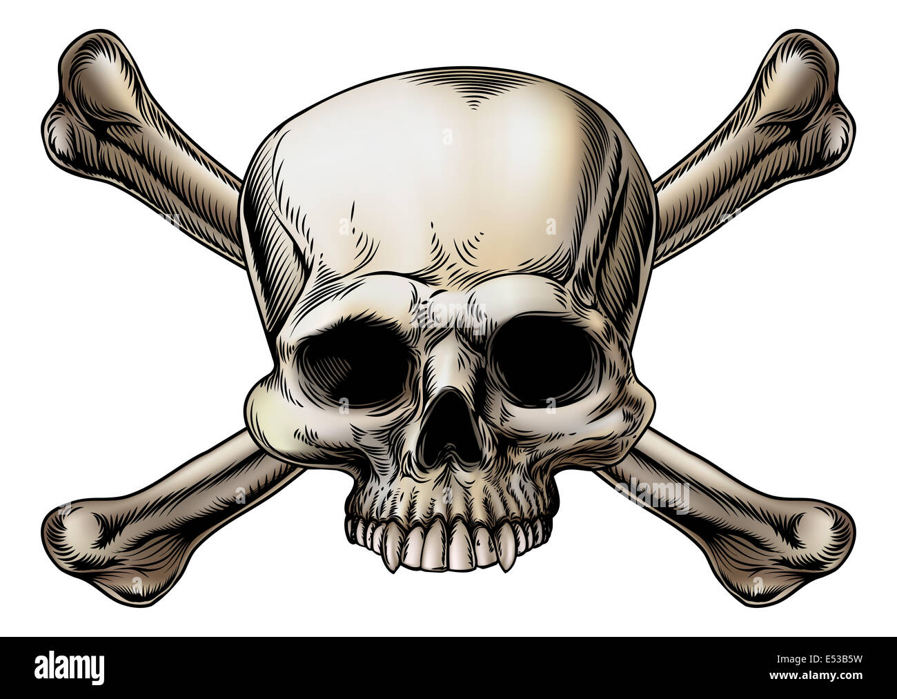 and crossbones drawing with skull in the center of the crossed bones. 