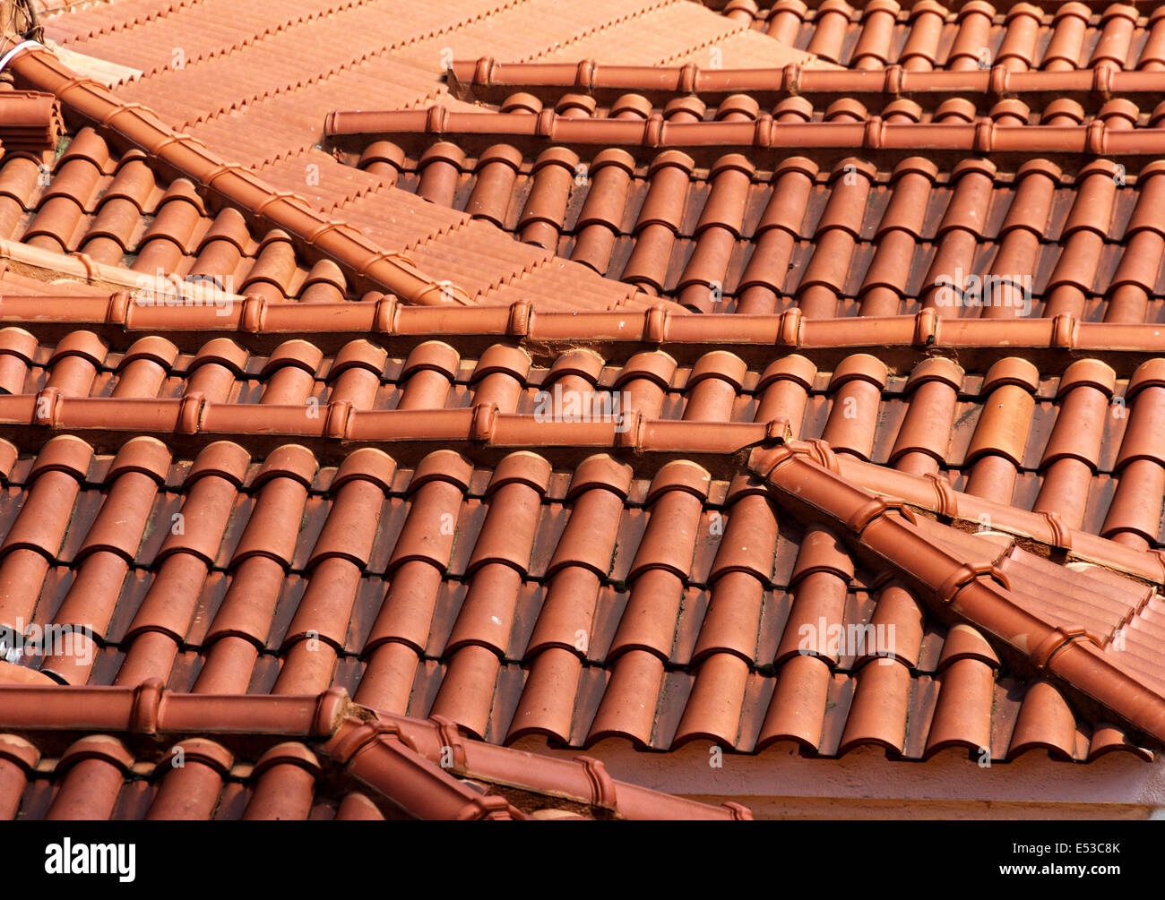 background of red roof tiles pattern Stock Photo