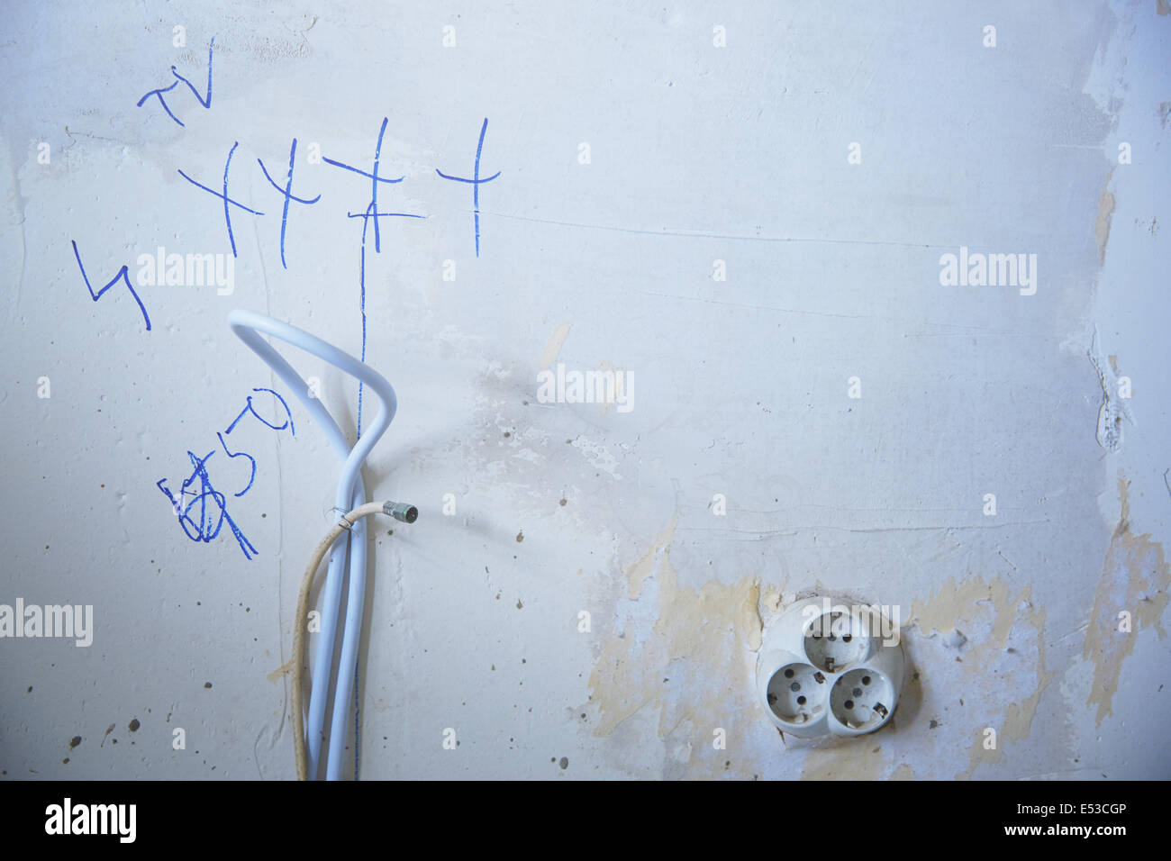 New cable installation at home. Horizontal photo Stock Photo Alamy