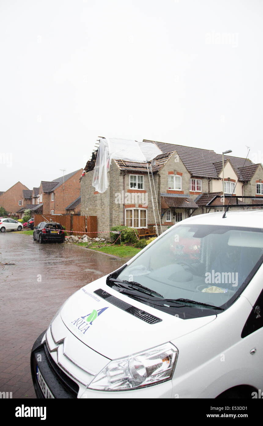 Hardwicke, Gloucester, UK, House and Car Damaged after being struck by