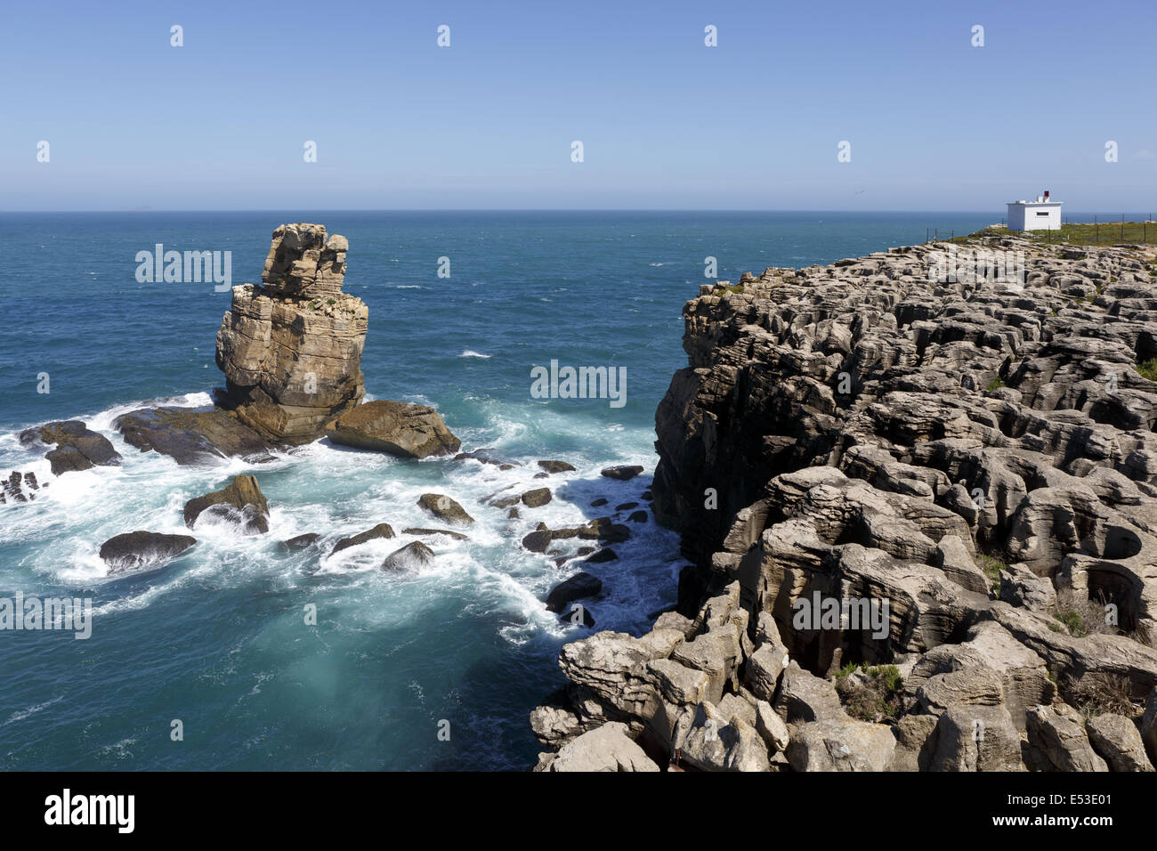 Cabo Carvoeiro lies at the westernmost point of the Peniche peninsula, next to the Atlantic ocean, in the Peniche municipality Portugal Stock Photo