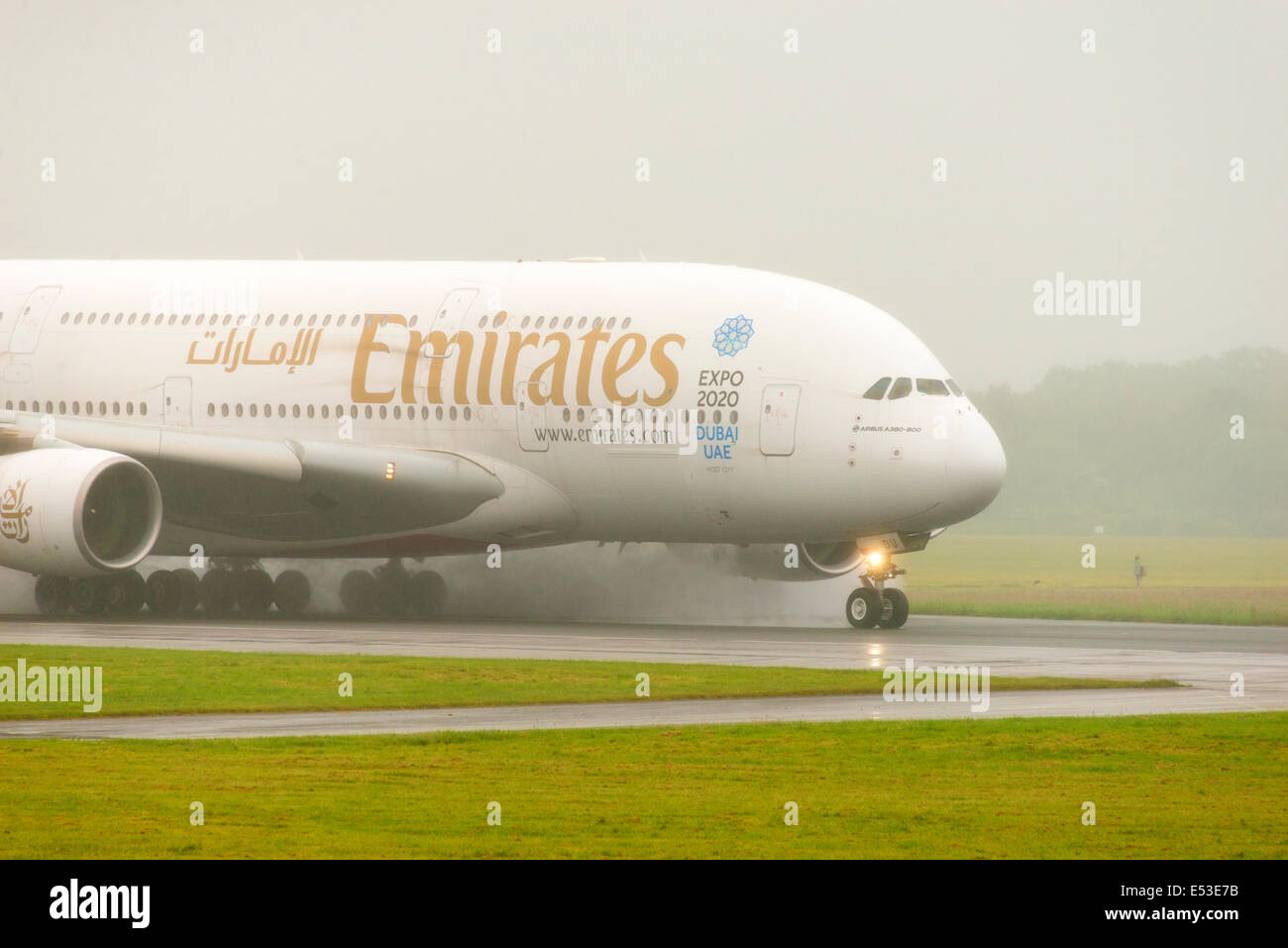 Manchester Airport in rain and fog arrivals and departures Stock Photo
