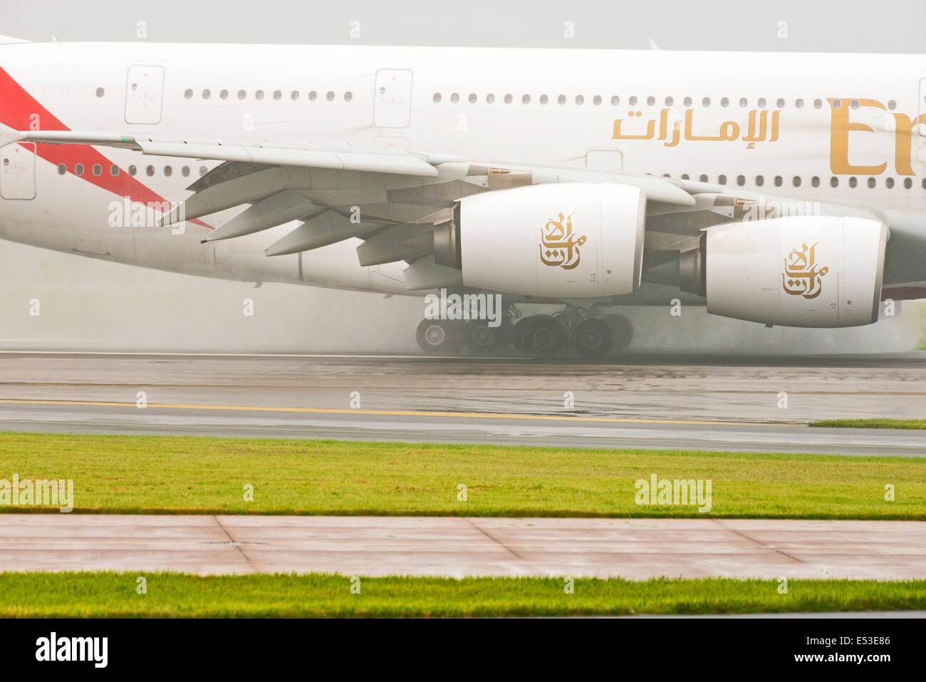 Manchester Airport in rain and fog arrivals and departures Stock Photo