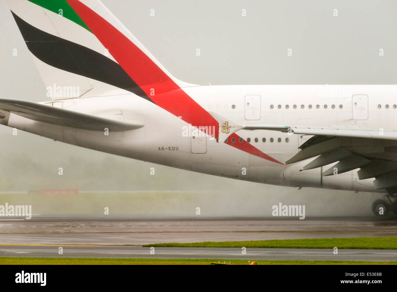 Manchester Airport in rain and fog arrivals and departures Stock Photo
