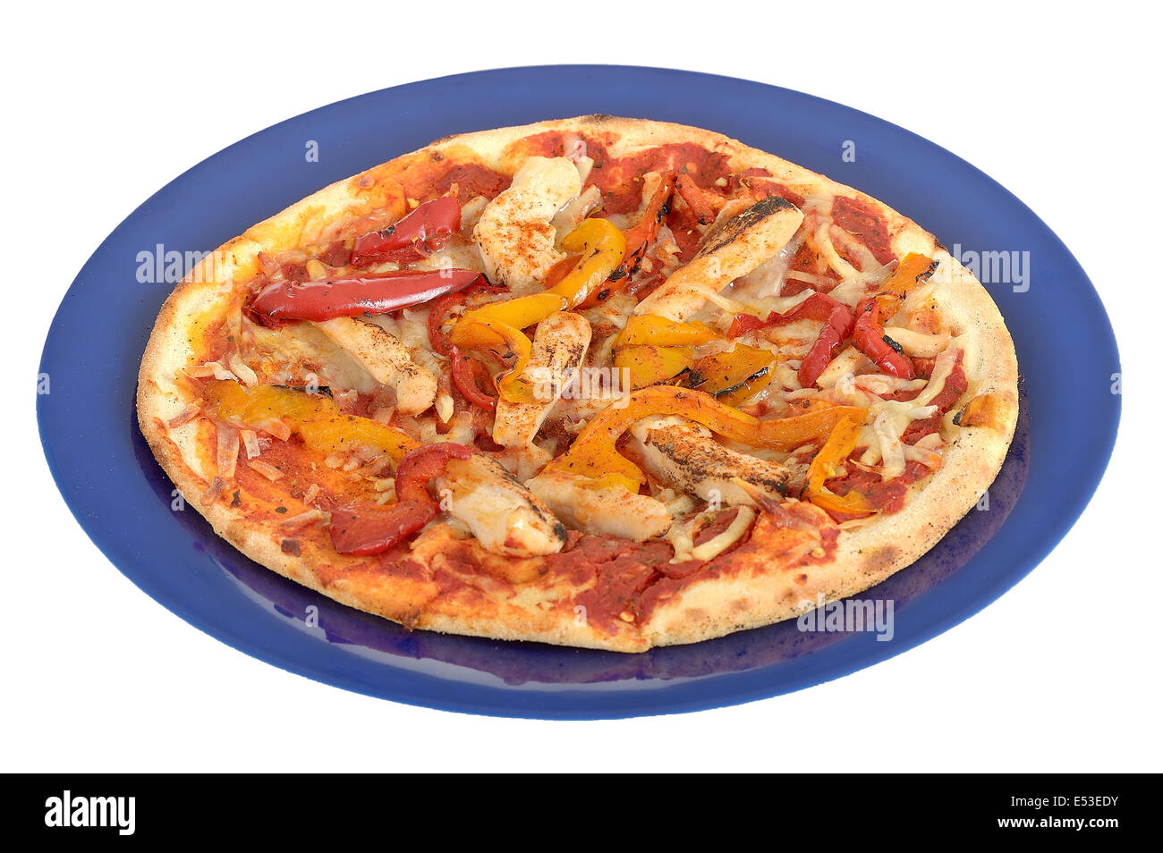 Whole Baked Pollo Piccante Chicken Pizza Stock Photo