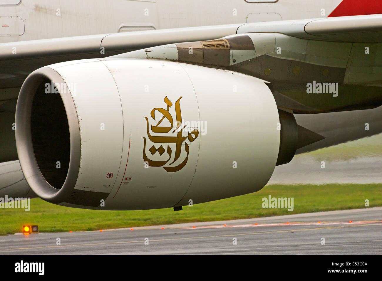 Manchester Airport in rain and fog arrivals and departures Stock Photo