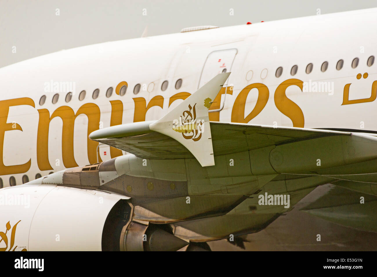 Manchester Airport in rain and fog arrivals and departures Stock Photo