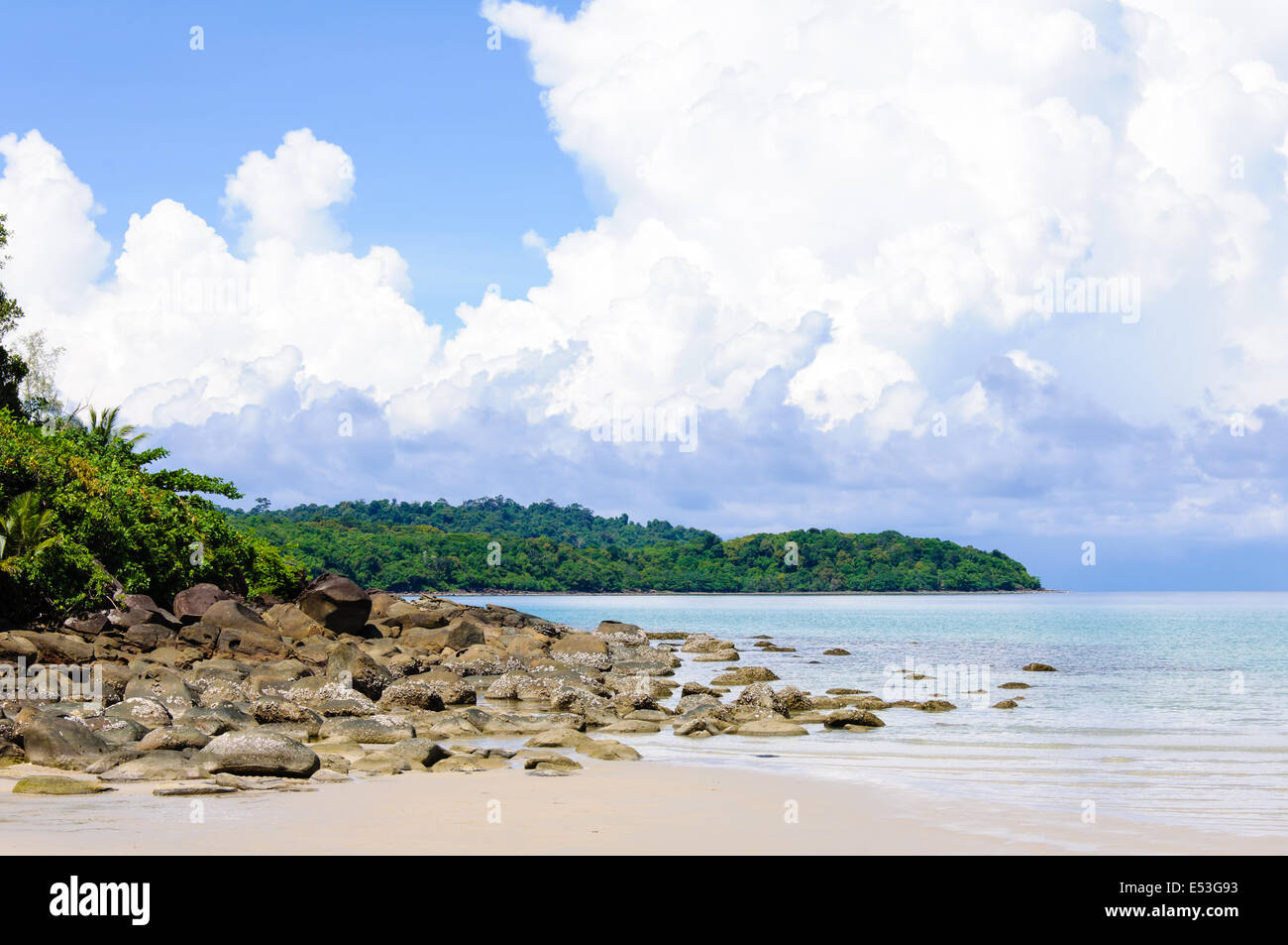 Beautiful tropical beach with white sand, blue waters and colorful ...