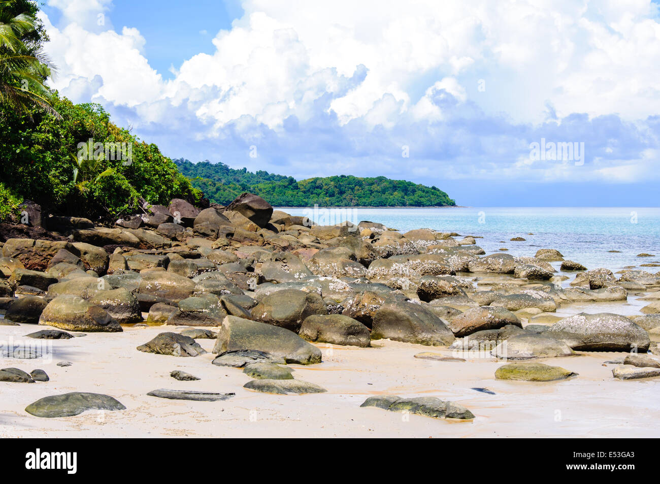 Beautiful tropical beach with white sand, blue waters and colorful ...