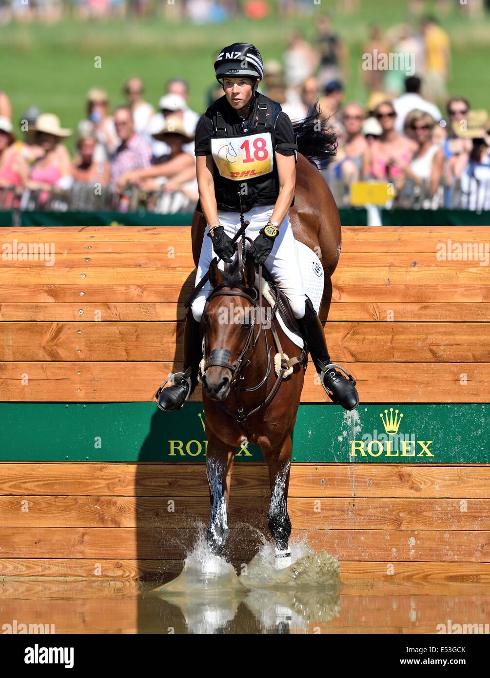 Aachen, Germany. 19th July, 2014. New Zealand rider Lucy Jackson on her horse Willy Do in action during the cross-country discipline of the eventing event of the CHIO in Aachen, Germany, 19 July 2014. Credit:  Action Plus Sports/Alamy Live News Stock Photo