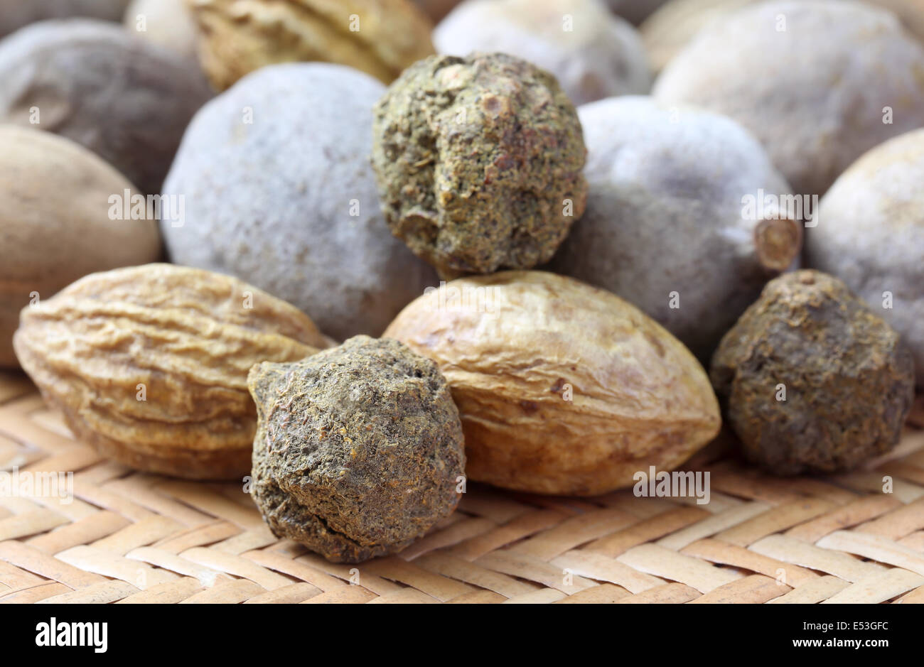 Triphala, a combination of ayurvedic fruits, of Indian subcontinent Stock Photo