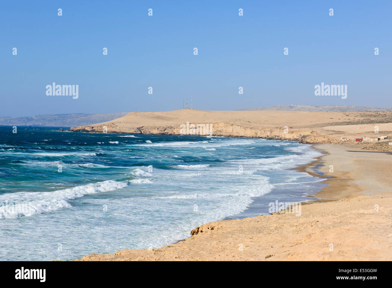 Agadir Coastline,Atlantic Blue Ocean Seas,Popular Tourist Destination,Winter Sunshine,Route N1