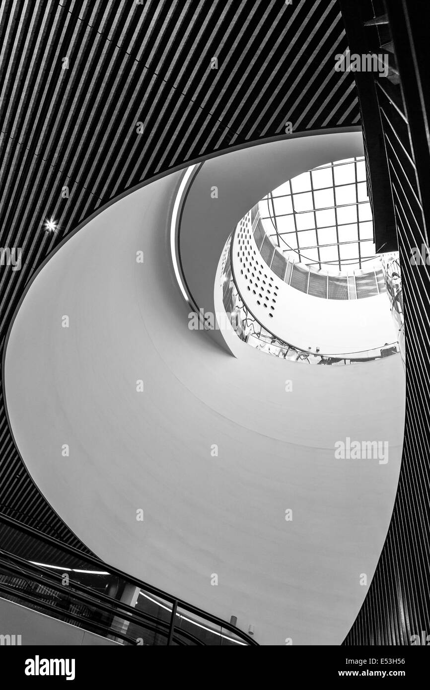 The interior architecture of The Library of Birmingham in monochrome, England, UK Stock Photo