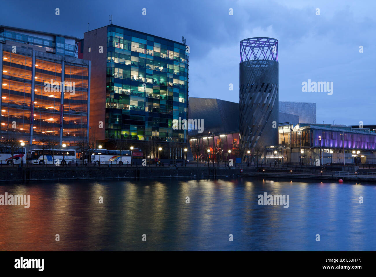 Salford Quays and the Imperial War Museum North in Manchester, UK Stock ...
