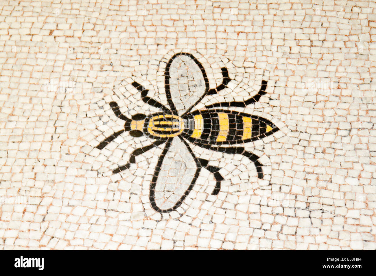 Manchester Town Hall Interior, showing the mosaic floor outside the Great Hall, inlaid with bees. Stock Photo