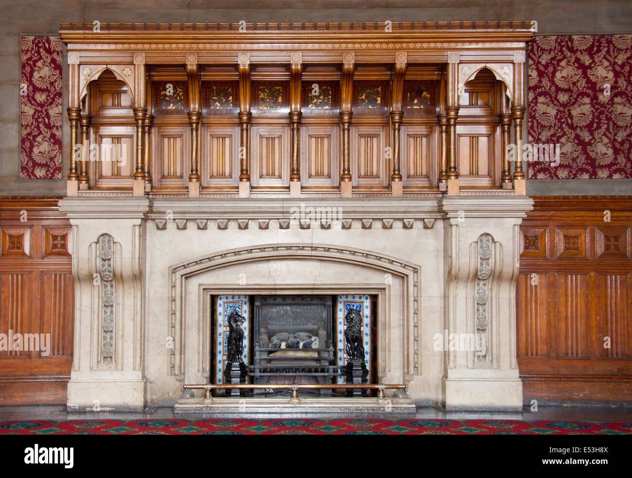 Manchester Town Hall Interior, showing the fireplace in the banqueting room. Stock Photo