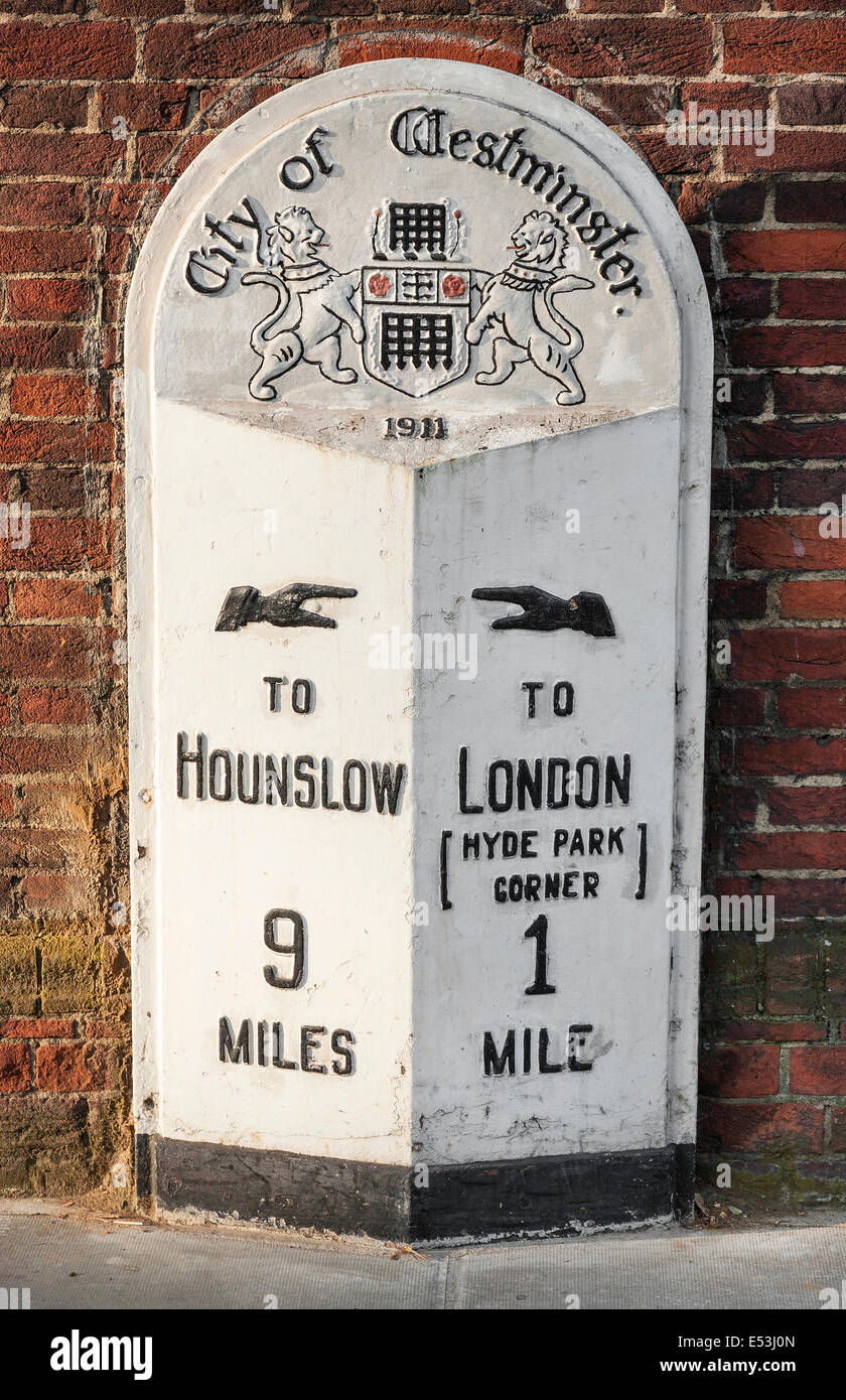London milestone, Kensington Gore, London Stock Photo