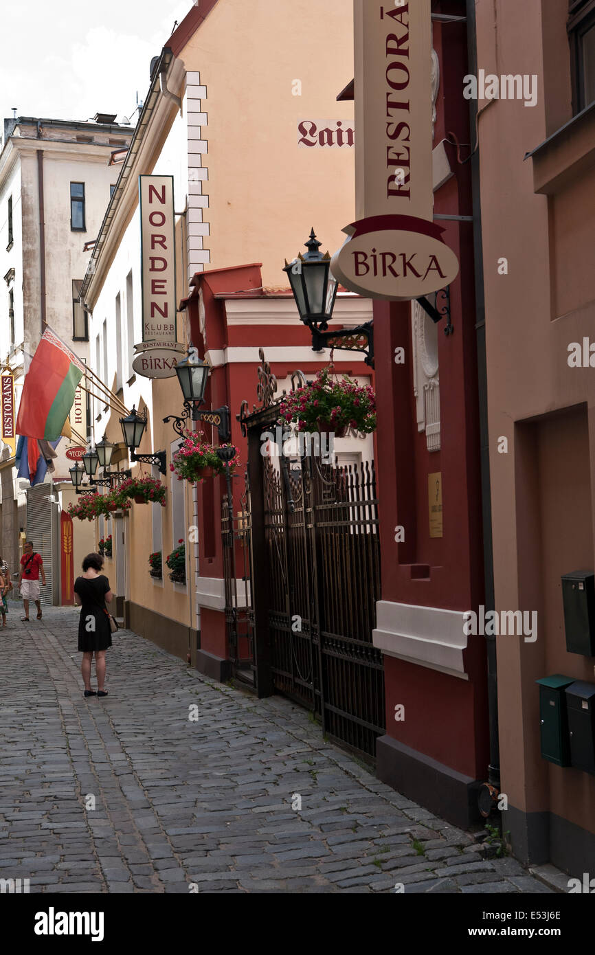 Narrow streets of the Old Town, Riga city Latvia Stock Photo