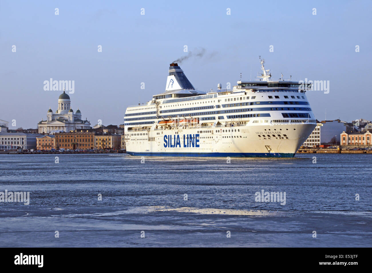 Silja Line ferry Silja Serenade leaving Helsinki harbour in Helsinki Finland heading for Mariehamn Stock Photo