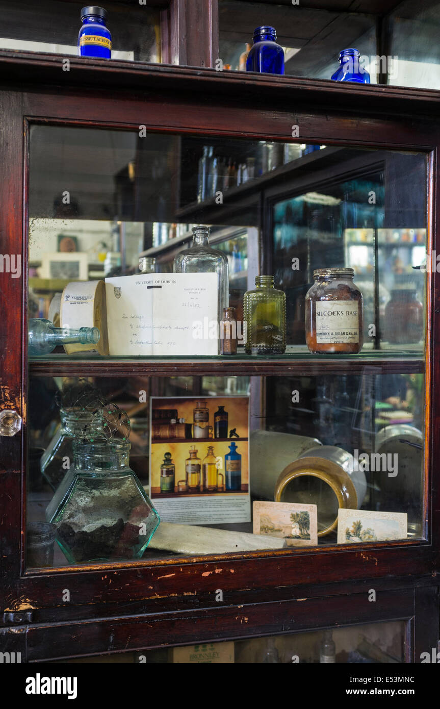Interior of Sweny's chemist shop preserved as it was when it closed, mentioned in James Joyces Ulysses, Lincoln Place, Dublin, I Stock Photo