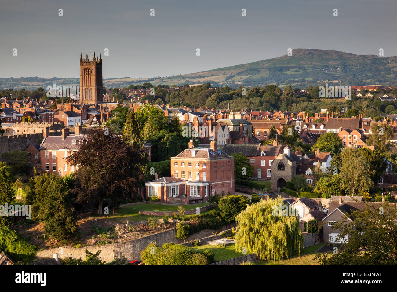 St Laurences Church and Titterstone Clee Hill overlooking Ludlow
