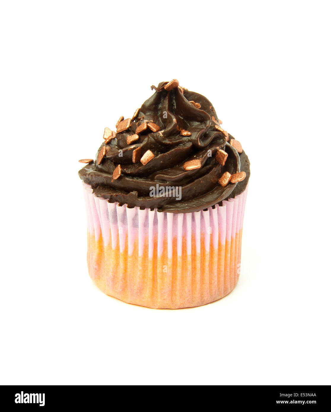 Gluten free cupcake with chocolate top with bronze sprinkles Stock Photo