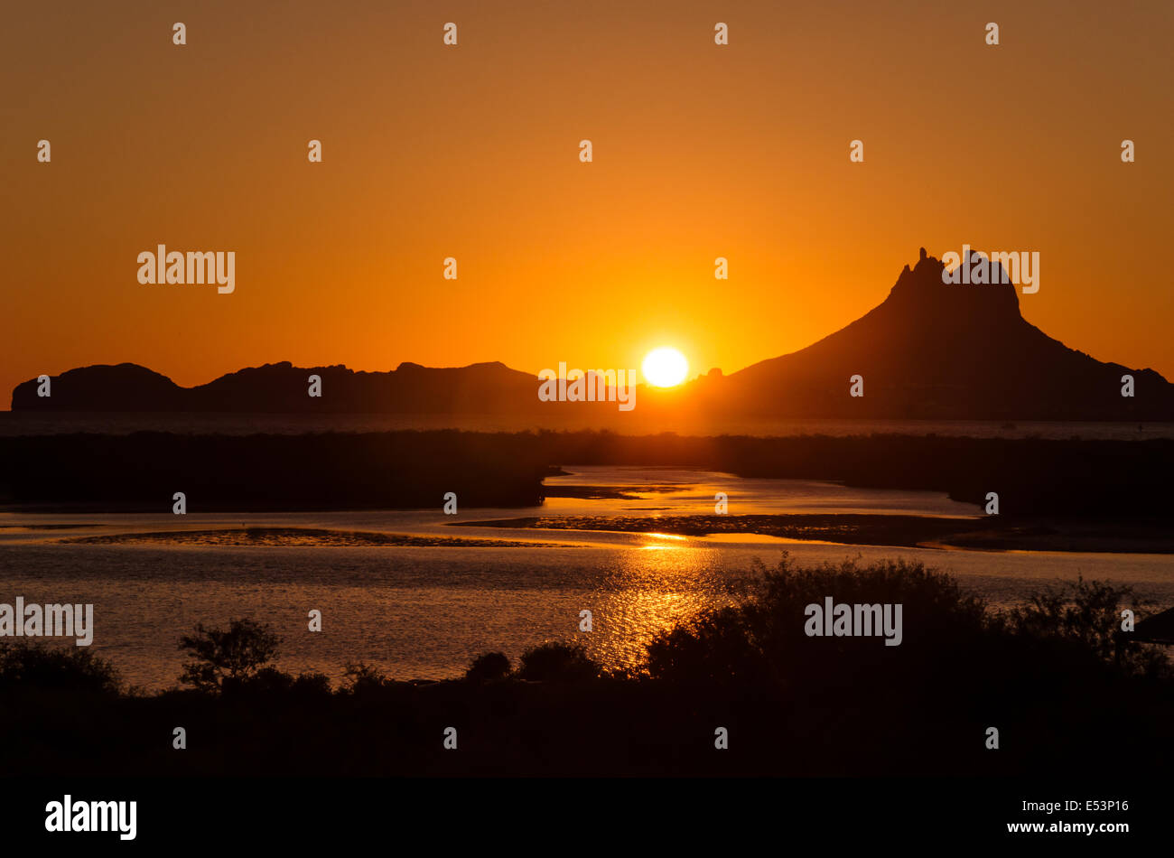 Sunset in “El Soldado” estuary.Atardecer en el estero “El Soldado”San Carlos, SonoraMéxico Stock Photo