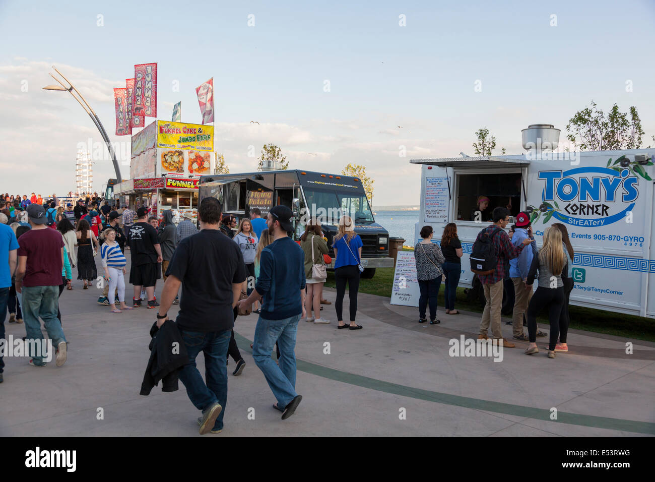 A crowd of people with food stands at the 'Sound of Music Festival' at Spencer Smith Park in Burlington, Ontario, Canada. Stock Photo