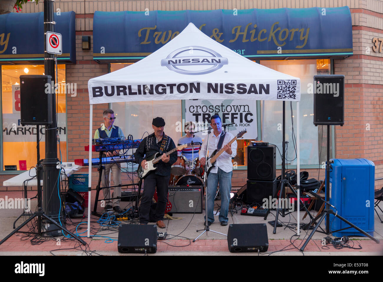 A band playing at the street festival at the 'Sound of Music Festival' at Spencer Smith Park in Burlington, Ontario, Canada. Stock Photo