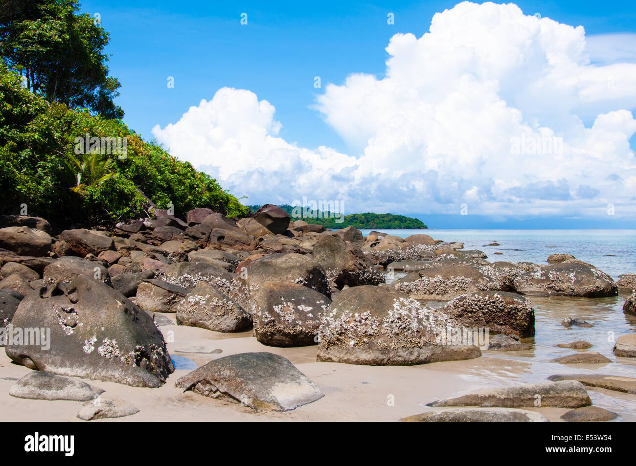 Beautiful tropical beach with white sand, blue waters and colorful ...