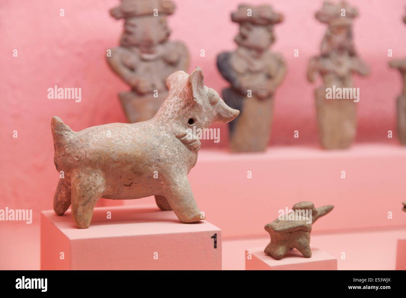 Artifacts on display at the Rufino Tamayo Museum of Pre-Hispanic Art in the Centro Historico Stock Photo