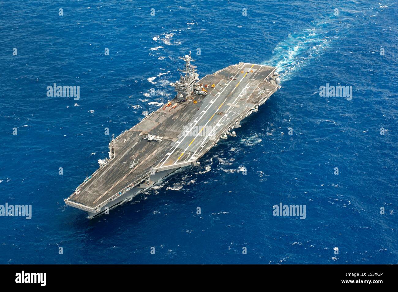 US Navy Nimitz-class aircraft carrier USS Harry S. Truman July 16, 2014 in the Atlantic Ocean. Stock Photo
