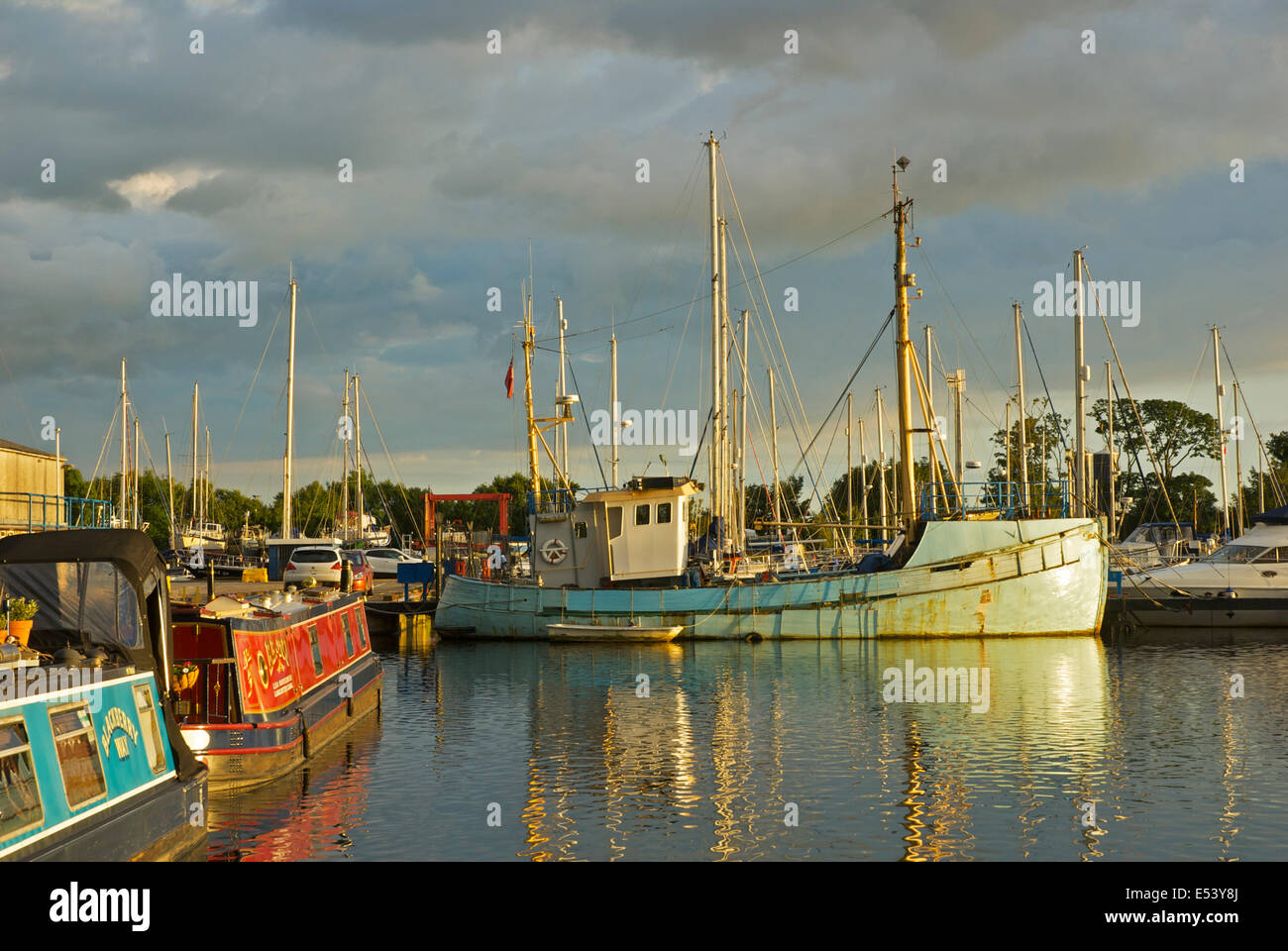 Boats moored in the canal basin, Glasson Dock, Lancashire, England UK Stock Photo