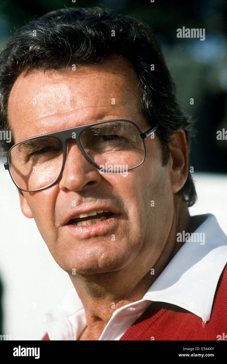 (dpa files) - US actor James Garner, pictured on 6 February 1983. On 7 April 2003 the Hollywood actor will celebrate his 75th birthday. The son of a carpet layer of German descent and a Cherokee Indian, Garner was born as James Baumgardner on 7 April 1928 in Norman, Oklahoma/USA. He started his career with a role in the television western series 'Maverick' in 1957. He then turned towards cinema films, including 'Move Over, Darling' (1963) and 'The Great Escape' (1963). In 1974, Garner became the classic television private eye in 'The Rockford Files', and in 1988 returned to the Western genre, Stock Photo