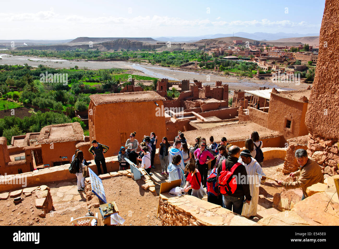 Aït Benhaddou,Ksar,Fortified City,Rurul Views from,Inner Antiques,Shops Bazaar, Tourists,Ounila River,Souss-Massa-Drâa,Morocco Stock Photo