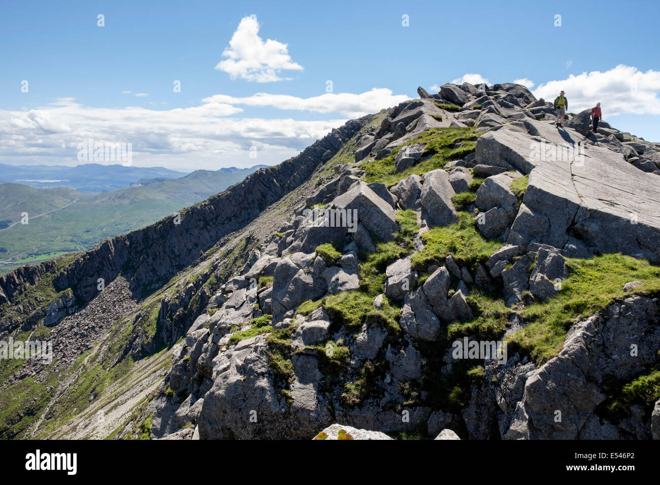Carnedd Moel Siabod mountain top ridge with view back to Daear Ddu and summit in mountains of Snowdonia National Park Wales UK Stock Photo