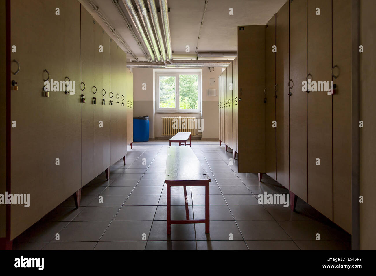 empty school locker room Stock Photo